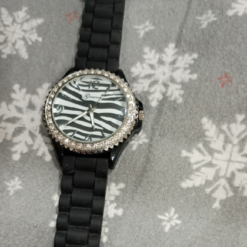 Geneva Zebra Pattern Watch with Black Band